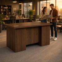 Bureau de direction à double piétement en noyer noir 1,2 m avec passe-câbles dissimulé et panneau de modestie encastré