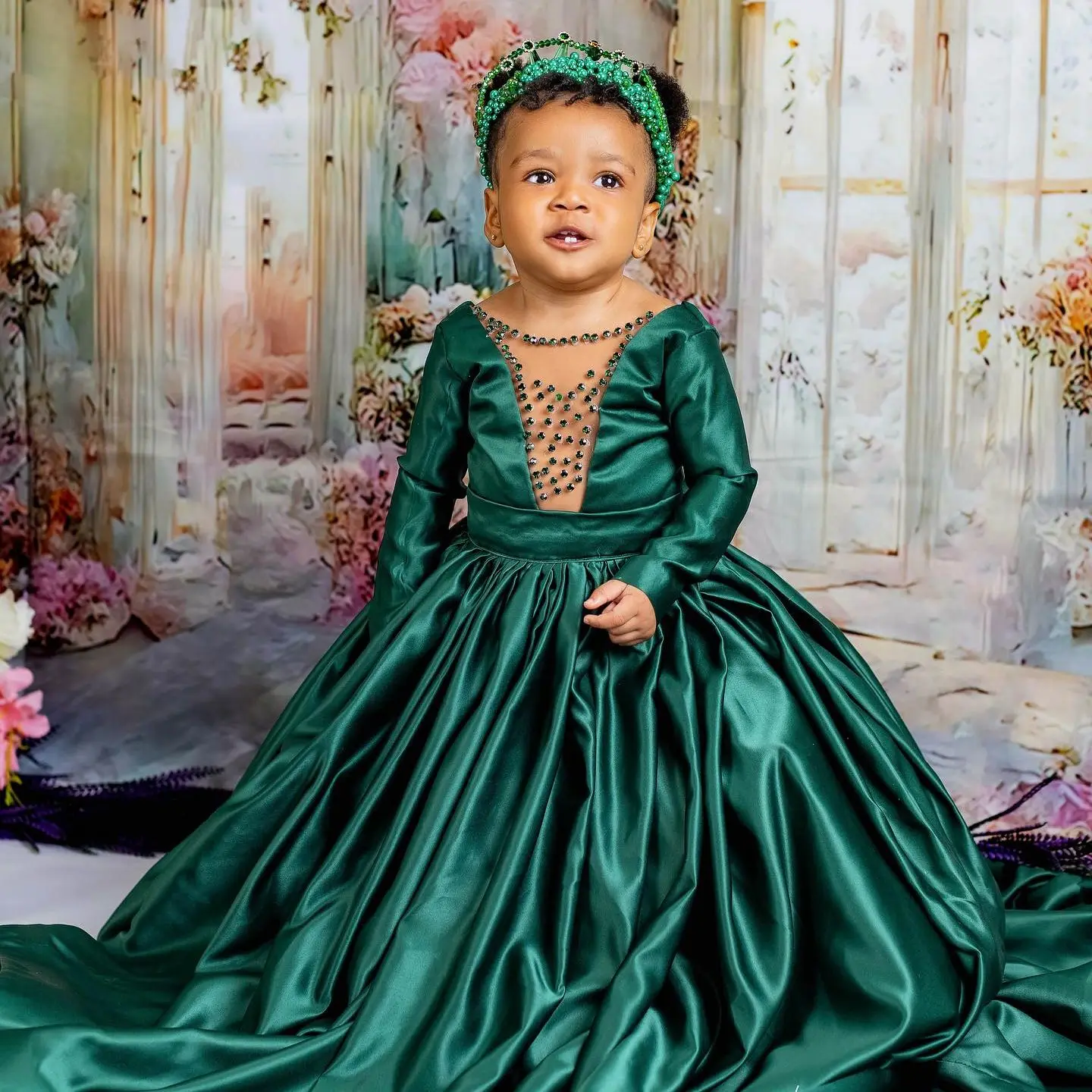 green dress for christening Sage Green Linen Flower Girl Dress: Boho Toddler Dress With Bow