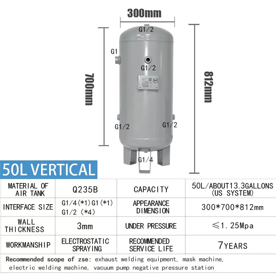 Fabriek Aangepaste 13.3 Gallon/Verticale Koolstofstaal Drukvat Opslag Air Tank Voor Vacuümpomp Negatieve Druk Station