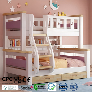 Litera de diseño moderno para niños, mueble para almacenamiento de escaleras con tobogán en gris - Product Image 1