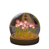 Lampu Meja LED Bola Transparan Manual Hadiah, Lampu Malam Tulip DIY Bunga Buatan Tangan dengan Tas Hadiah, Bertenaga Baterai untuk Ruang Tamu