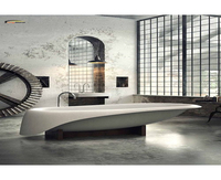 Évier en surface solide sculpté CNC moderne, fait main, avec égouttoir, installation sur comptoir, résistant à l'eau, certifié NSF Shinystone, capacité 9L