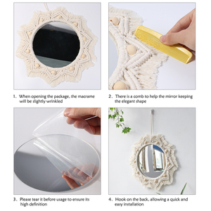 Artilady Macrame specchi decorativi da parete specchio rotondo per la decorazione della stanza di casa trucco appartamento estetico <span class=keywords><strong>soggiorno</strong></span> camera da letto <span class=keywords><strong>regalo</strong></span> - Product Image 5