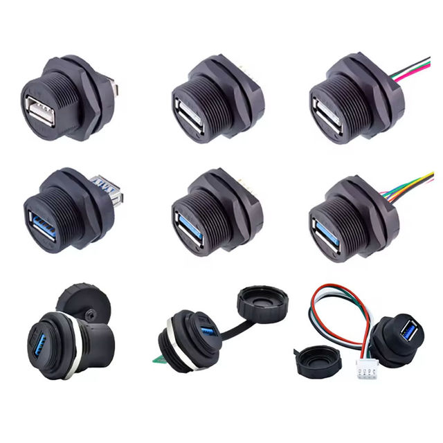 USB 3.0 Female Panel Mount Socket Outdoor Waterproof IP67 Industrial Standard Connectors 0.2M Cable with Connector Type a