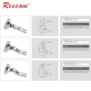 Perangkat keras furnitur Ressam 98 derajat baja setengah lapisan dapur Mini geser pada engsel kabinet hidrolik