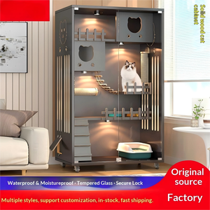 Кошачий домик-вилла из массива дерева, многоуровневый, большой, с лазалкой, от производителя, интегрированный, в стиле лайт-люкс, современный, серый - Product Image 6