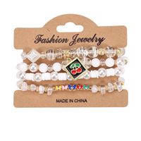 Ensemble de bracelets perlés en alliage de zinc avec strass en cristal, style bohème, imitation perle, breloques cerise et papillon, pour femme