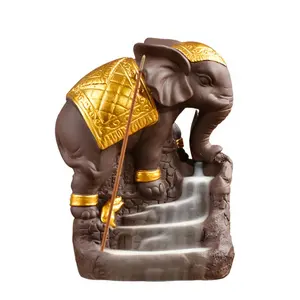 Ceramic Censer Waterfall Holder extremely lifelike Cute Ceramic Elephant Backflow Incense Burner