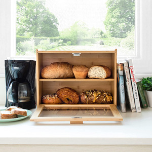 Boîte à pain en bambou avec couvercle, grande capacité, anti-poussière, organisateur de rangement pour comptoir de cuisine, pour le pain et les produits de boulangerie - Product Image 1