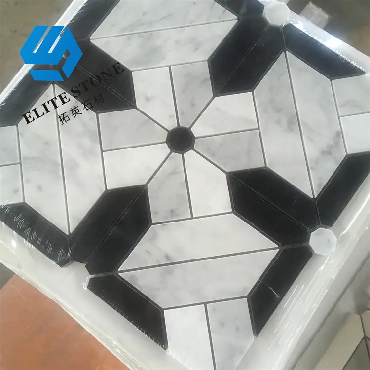 12x12 pollici lucidato carrara bianco e nero mosaico in marmo chevron per pavimenti e pittura a mosaico di diamanti backsplash