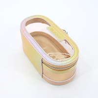 Sac de toilette transparent en PVC portable avec logo personnalisé, sac de voyage, organiseur de maquillage transparent, pochette cosmétique avec bordure en PU, cadeau pour femmes