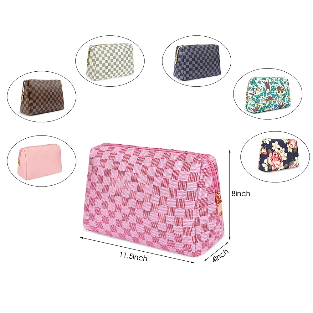 Lokass Custom Nylon Pouch Beauty Makeup Bag Zipper Closure Pu Leather Travel Professional Clutch Cosmetic Make Up Bag For Ladies