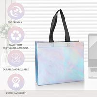 Sac holographique irisé, sac de shopping réutilisable en non-tissé, argenté, métallique, laser, hologramme, sac de shopping en non-tissé, sac fourre-tout à sublimation