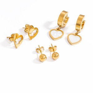 Juego de pendientes colgantes de acero inoxidable con diseño de cruz y girasol, chapados en oro de 18 quilates, de acero titanio para mujer, joyería de moda. - Product Image 5