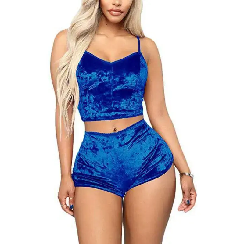 Zwei-teiliges Damen-Nachttisch sexy Dessous V-Ausschnitt Samthange einteiliges Pyjama-Set Nachtwäsche Damenbekleidung Shorts