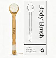 Brosse de bain en microfibre à long manche en bambou naturel, exfoliante douce pour le dos, avec logo personnalisé