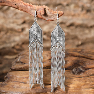 Vintage Tassel Drop <b>Earrings</b> 925 <b>Silver</b> <b>Long</b> Chain Women's Everyday Wear Fashion Jewelry - Product Image 1