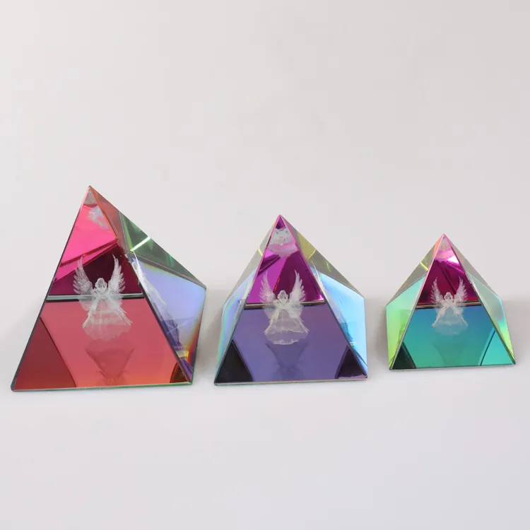 Iridescent Rainbow Pyramid Crystal with laser angel MH-F0535