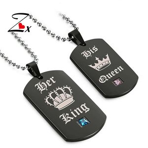 Colgante de plata y negro de acero inoxidable, collar de joyería de pareja de <span class=keywords><strong>su</strong></span> Rey, <span class=keywords><strong>su</strong></span> Reina, novedad de 2021 - Product Image 3