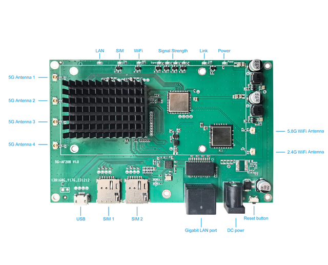 Habolink AF208 5G Router Board Supports NSA SA Modes 5G Sub-6 GHz Communication Module High Speed Transmission Dual SIM Support