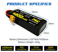 PONFLY haute capacité 3S 4200mAh 75C 11.1V 14.8V 22.2V Drone LiPo batterie pour RC voiture modèle avion Drone 4200mAh
