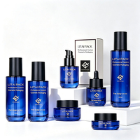 Pot en verre bleu de 30g 50g avec couvercle à vis noir, flacon et pot vides rechargeables pour soins de la peau, emballage personnalisé avec logo, pot à crème cosmétique