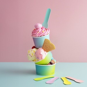 Chất lượng cao Phân hủy sinh học đôi món tráng miệng Scoop Tutti Frutti giấy dùng một lần <span class=keywords><strong>Ice</strong></span> <span class=keywords><strong>Cream</strong></span> Mini Spoon cho Gelato 6oz - Product Image 2
