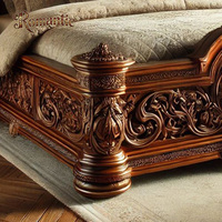 Luxuriöses Amerikanisches Klassisches California King Bettgestell Vintage Massivholz Leder Handgefertigtes King-Size-Bettset