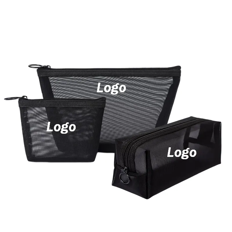 Großhandel Custom Logo Reise Make-up Taschen für Frauen Transparente Nylon Mesh Kosmetik tasche mit Reiß verschluss