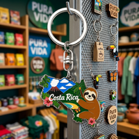 Llavero de metal de aleación de zinc personalizado con diseño de Mapa de Costa Rica y Perezoso de Monteverde, Souvenirs de Costa Rica