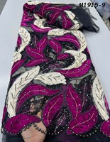 Tissu en dentelle de velours doux français de haute qualité avec perles africaines lourdes et sequins, collection 2026