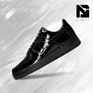 Nike Air Force 1 Low en Cuir Verni Premium 'Noir' – Baskets à Lacets à Bout Rond pour la Marche – Style Dropshipping - Product Image 1