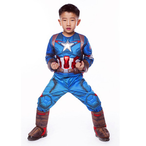 Captain America Cosplay Costume For Boys With Boots <b>Bodysuit</b> Stage Performance Halloween Outfit Age 8 13 Years - Product Image 3