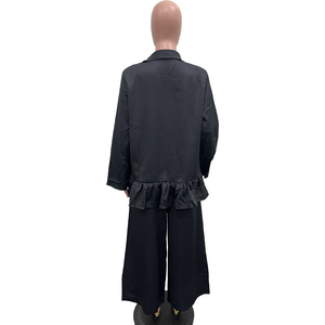 Women's <strong>Clothing</strong> 2023 Trendy Women Clothes Ruffle Hem Jacket &amp; High Waist Pants Set - Product Image 6