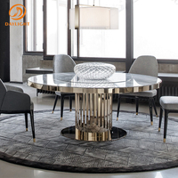 Table à manger en acier inoxydable doré, table ronde en marbre de luxe pour la salle à manger, pour la maison, l'hôtel