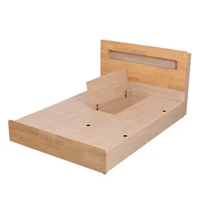 Bed Frame from Solid Teak Wood Beds Minimalist Design Raw Finish for Bedroom Furniture and Hotel Furniture