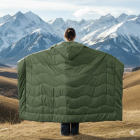 Couverture compacte gonflable imperméable en polyester Ripstop 380T, veste-couverture à capuche pour pique-nique en plein air, idéale pour le camping et la randonnée