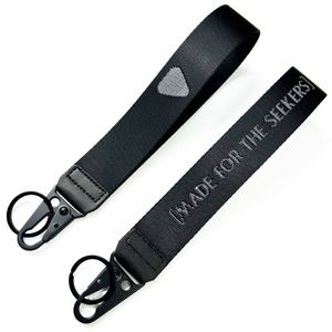 Wholesale 30mm Width Custom Carabiner Stitching Woven Embroidery Jet Tag Keyholder Eagle Beak Black Wrist Strap Lanyard Keychain - Product Image 2