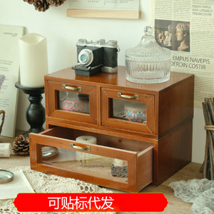 Caja de Almacenamiento de Madera Maciza con Cajones, Organizador de Escritorio Rectangular a Prueba de Polvo, Capacidad de 18L, Almacenamiento Decorativo para Sala de Estar - Product Image 5