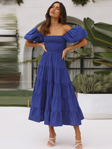 Elegante Vestido Largo Estampado Floral para Mujer, Cuello Cuadrado, Manga Corta, Vestidos Ajustados para Verano, Venta al por Mayor - Product Image 4