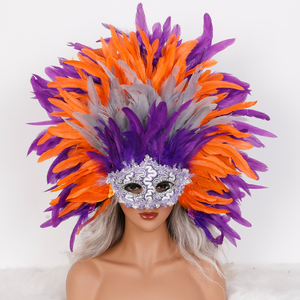 Masque en plumes fait main multicolore décoratif avec strass pour carnaval, samba, bal masqué, <span class=keywords><strong>soir</strong></span>ée - Product Image 1