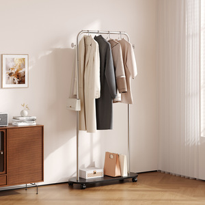 Porte-manteau métallique mi-moderne sur pied à double niveau, déplaçable, pour entrée et chambre, avec étagère de rangement - Product Image 3