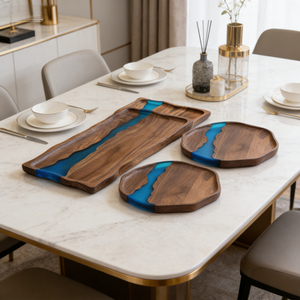 Nouvelle Planche à Découper en Bois d'Acacia et Résine, <span class=keywords><strong>Plateau</strong></span> de Service pour Steak, Planche à Fromage en Époxy pour Usage Domestique, Idéal comme Cadeau - Product Image 4