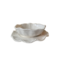Vente en gros de bols de service italiens de luxe personnalisés en perles crème, assiette à dîner, service de table en mélamine blanche moderne et écologique