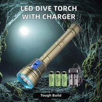 9pcs LED Lampe de plongée en métal à lumière blanche Rechargeable Batteries 26650 Lampe de plongée sous-marine pour la pêche sous-marine avec chargeur