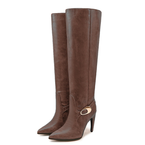Large Size 47 High <b>Hook</b> Heels Wide Fit Long Boots Metal Buckles Dress Stiletto <b>Shoes</b> Women's Solid Knee High Booties - Product Image 4
