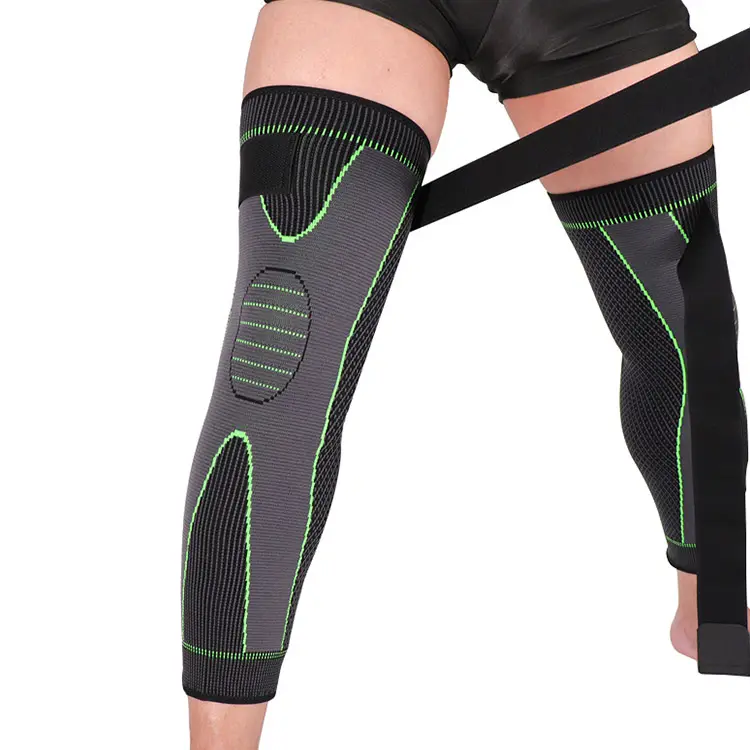 KSY-rodilleras deportivas a rayas, Almohadillas protectoras antideslizantes, Leggings de soporte para piernas, rodilleras largas, manga cálida