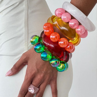 Nouveau Bracelet Chunky Tendance 2026 en Acrylique Coloré, Style Européen et Américain, avec Perles Laser Contrastées pour Femme