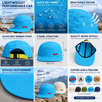 Casquette de course à 5 panneaux personnalisable avec logo OEM, légère, pour sports de plein air, séchage rapide, visière plate, ajustable, vente en gros de couvre-chefs