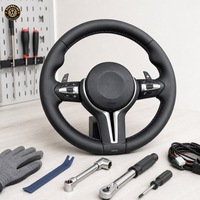 Volant sport en cuir et fibre de carbone personnalisé, 385 mm, fond plat, affichage LED, couleur de surpiqûres personnalisée pour F30 F80 E60 E90